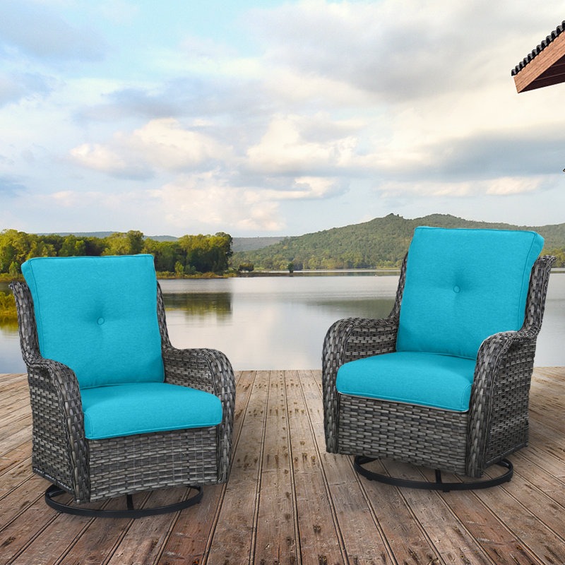 Wicker Rattan Swivel Patio Chairs, Light Blue