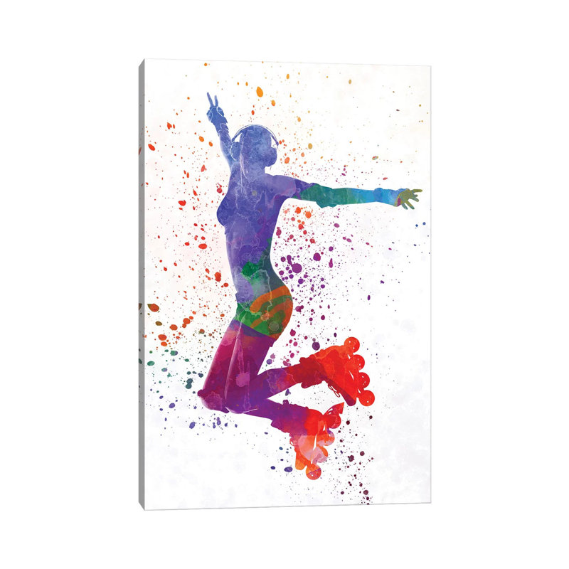 Woman in Roller Skates 05 in Watercolour 1 Piece Wrapped Canvas Wall Art, 66.04 cm H x 45.72 cm W