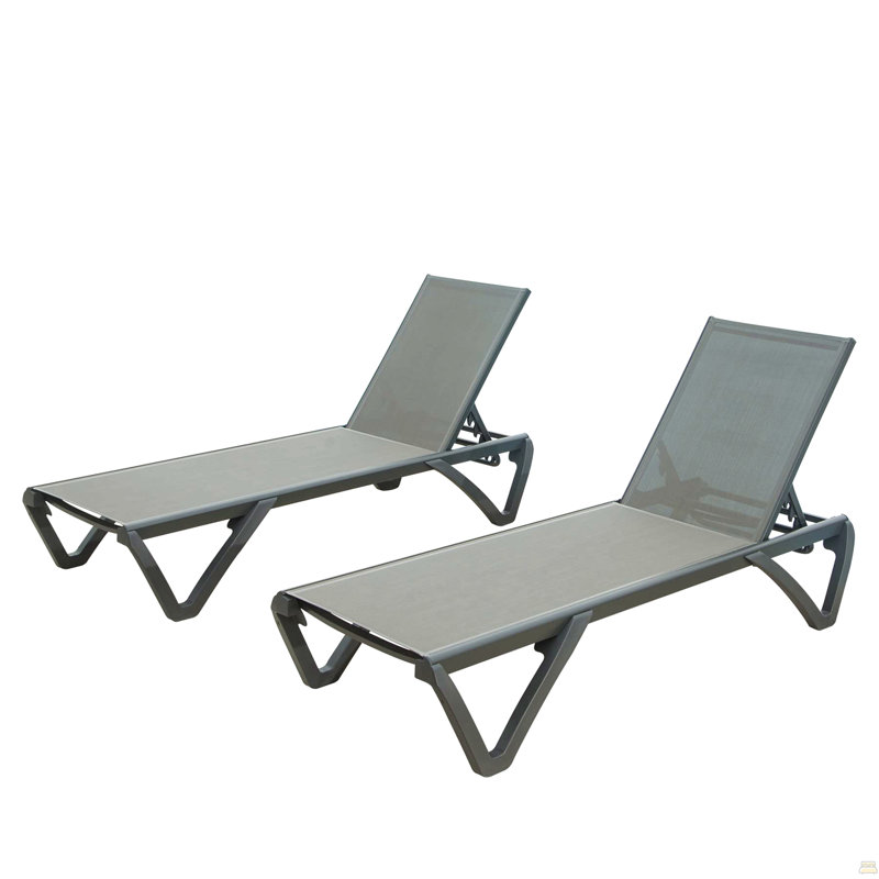 Chaise de patio d'extérieur en polypropylène aluminium avec dossier réglable, chaise longue pour la plage, la cour, le balcon (gris, 2 chaises longues)