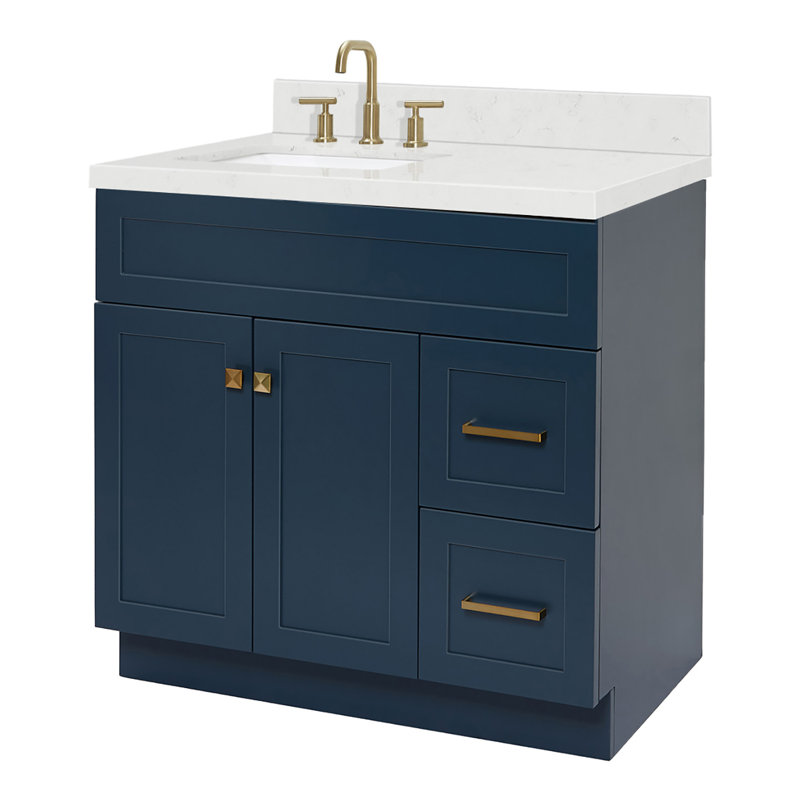 Meuble-lavabo sur pied simple 36 po avec comptoir en quartz Hamlet, Bleu minuit