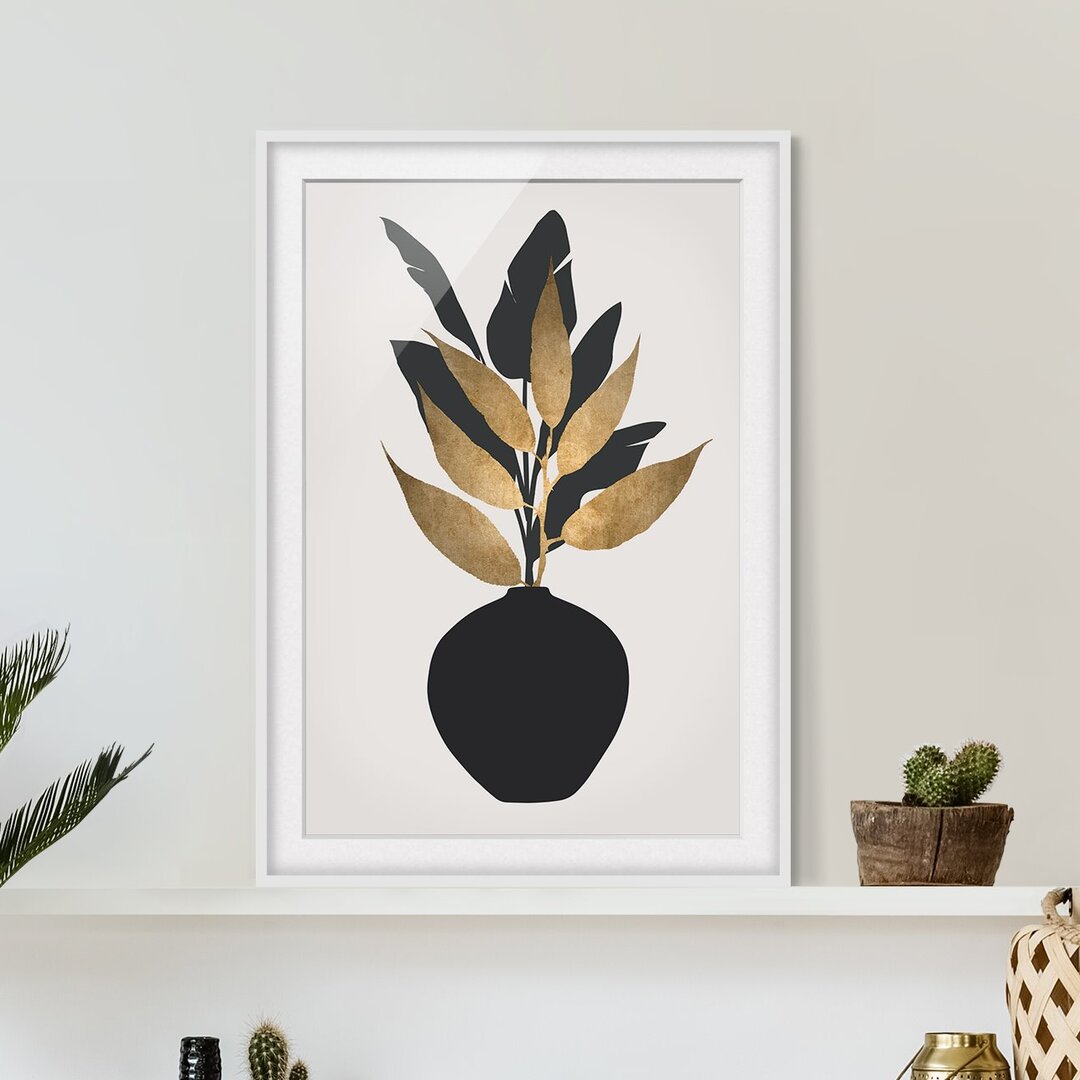 Gerahmtes Poster Plant World - Gold and Black