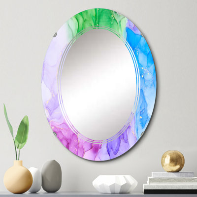 Multicolore luxueux abstrait art fluide - miroir mural moderne ovale