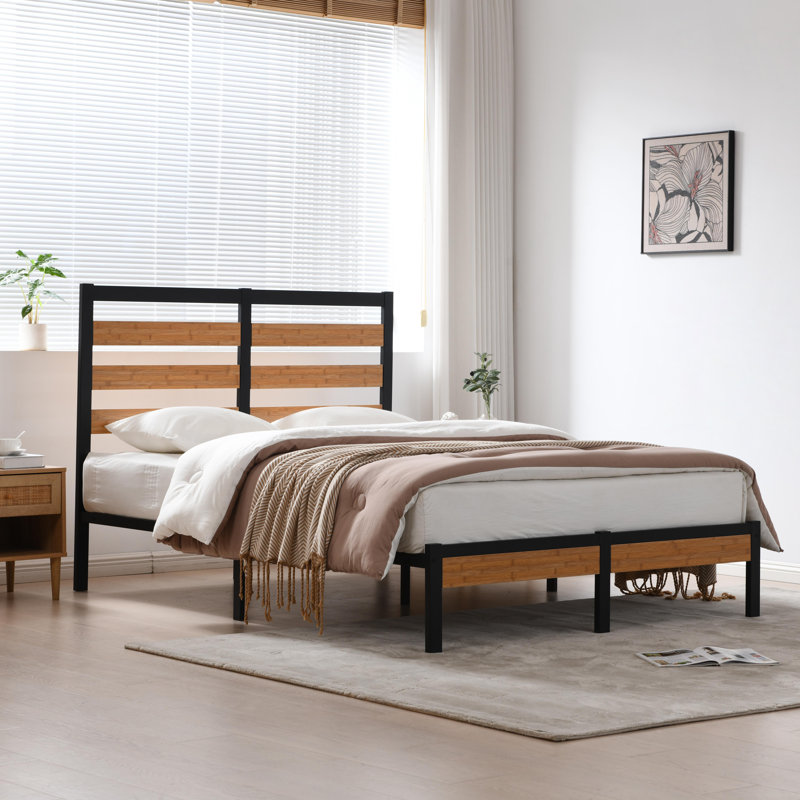 Mayghan  Platform Bed Frame with Wooden Headboard and Footboard, Bamboo, Full