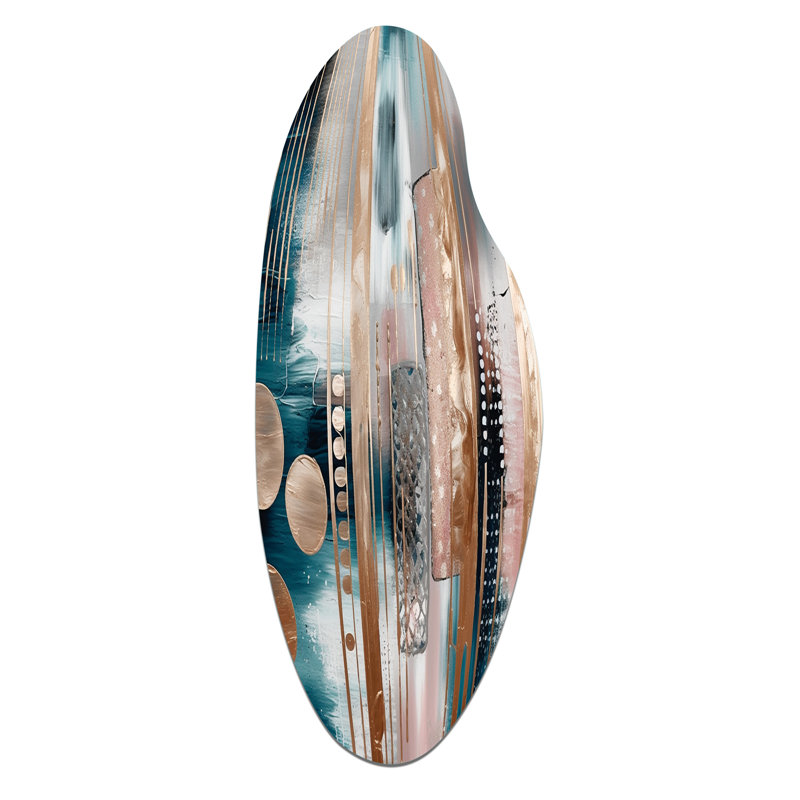 Soft Colors Shapes And Lines Marble IV - Abstract Marble Curved Shape Asymmetric Metal Wall Art, 38" H x 15" W x 1" D