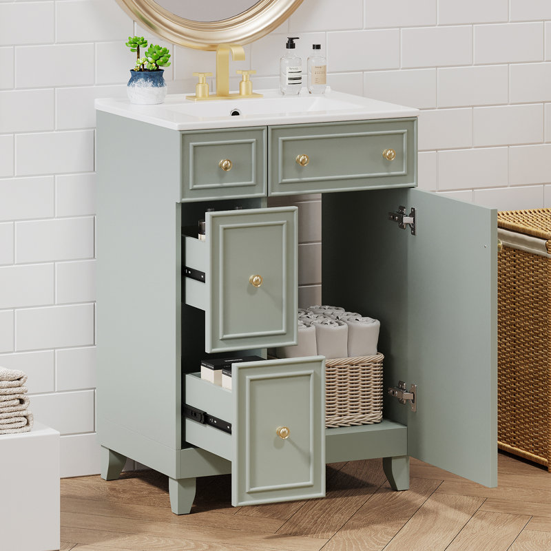 Taynia 24'' Single Bathroom Vanity with Ceramic Top, Green