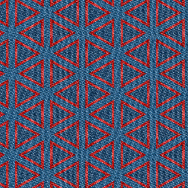 Tapis bleu/rouge à motifs, Carré 6 pi