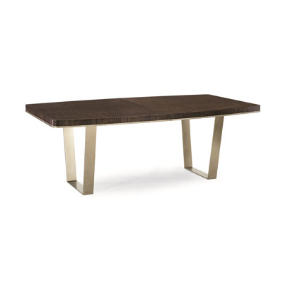 Modern Streamline Extendable Solid Wood Top Metal Base Dining Table