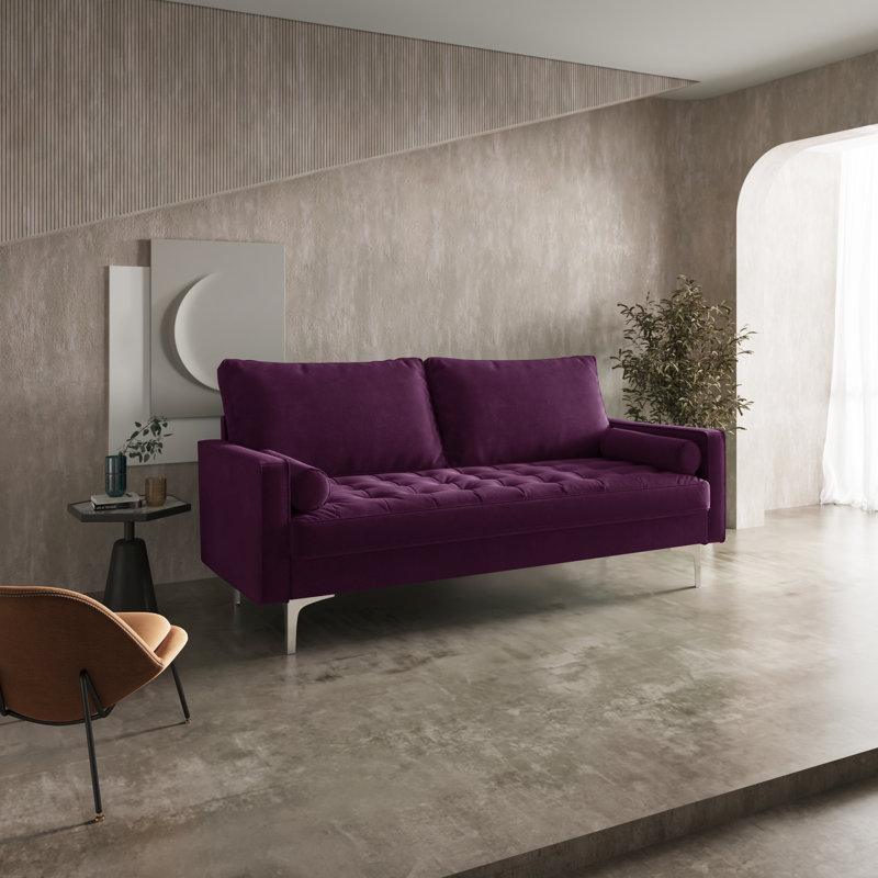 Maeesha 70" Velvet Square Arm Sofa, Eggplant Velvet