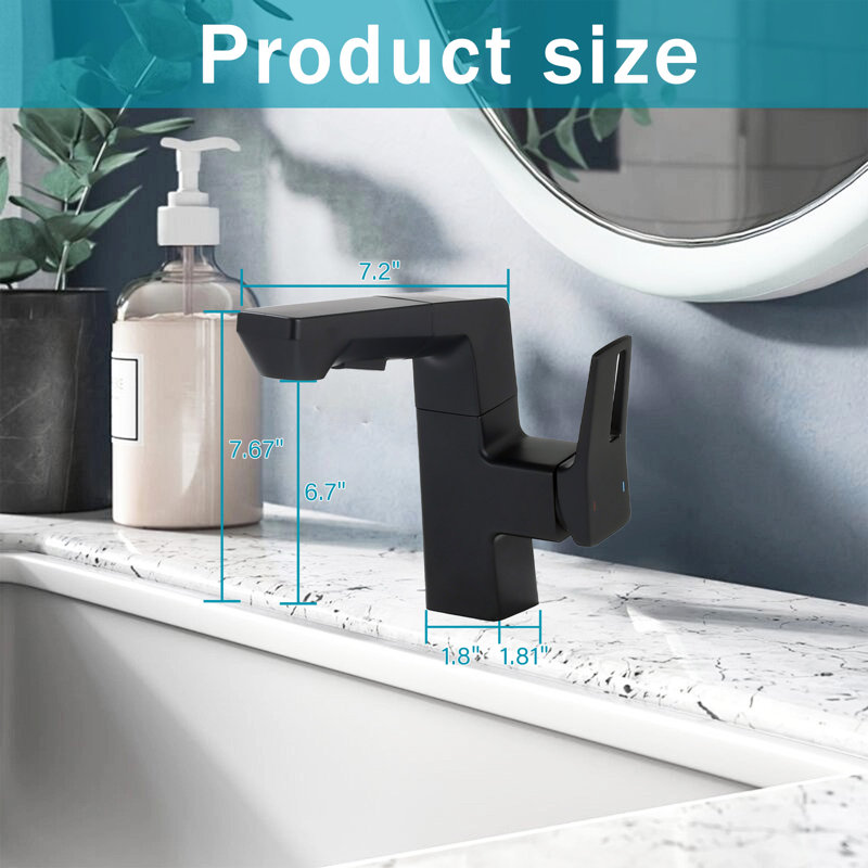 Robinet de salle de bain moderne à DEL noir mat avec affichage numérique de la température et douchette rétractable
