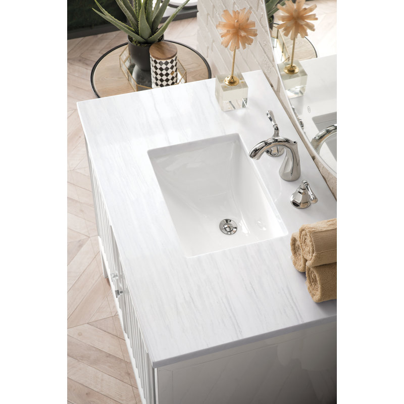 Athens 36'' W Single Vanity, Glossy White, Ethereal Noctis, 8" Widespread
