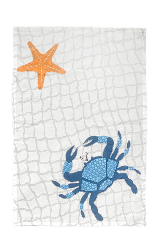 Crab Stripe Printed Kitchen Dishtowel Set of 2 Decor