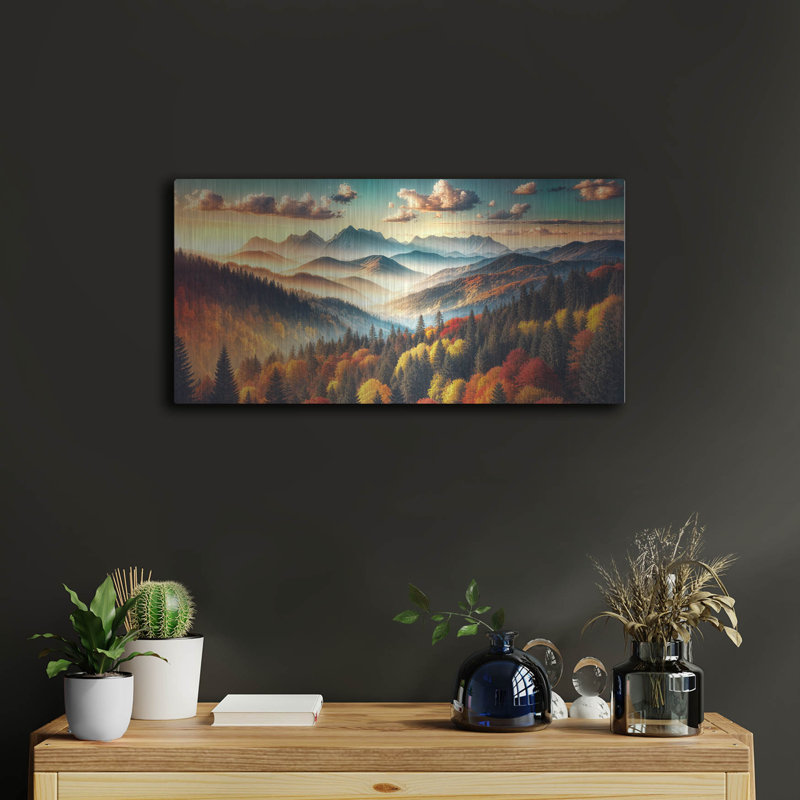  «Mountains Fall Landscape 1» par Rey Klimt, art mural en métal, 24 po x 12 po, H 12 po x l 24 po