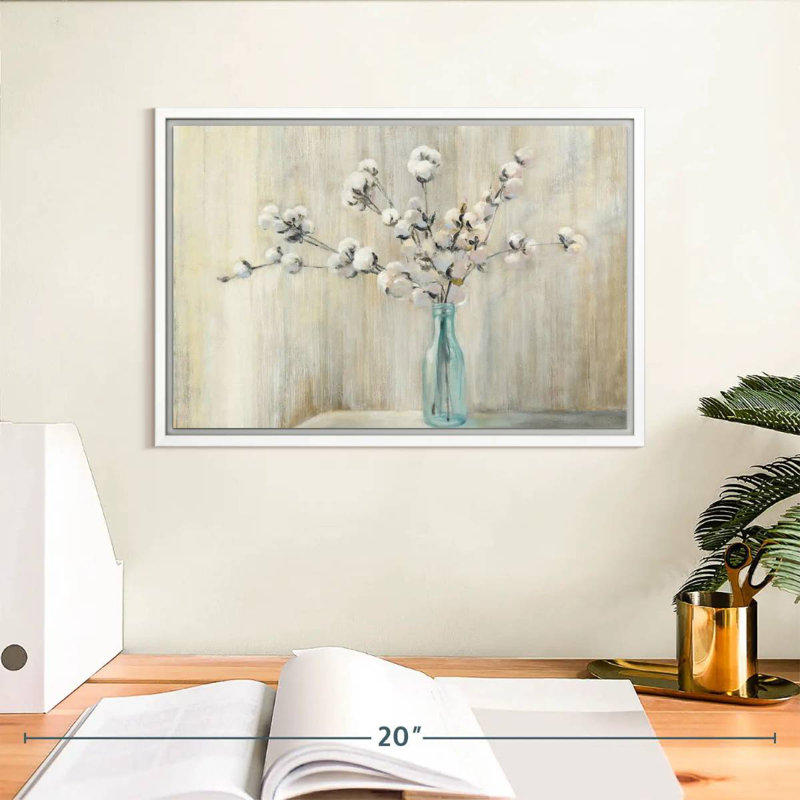 Bouquet de coton, Cadre flottant blanc, 13 po x 9 po