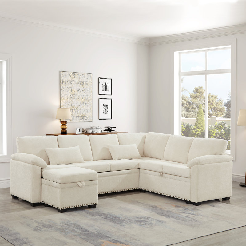 Canapé modulaire en chenille beige avec 7 sièges, rangement, 97 po pour utilisation à la maison