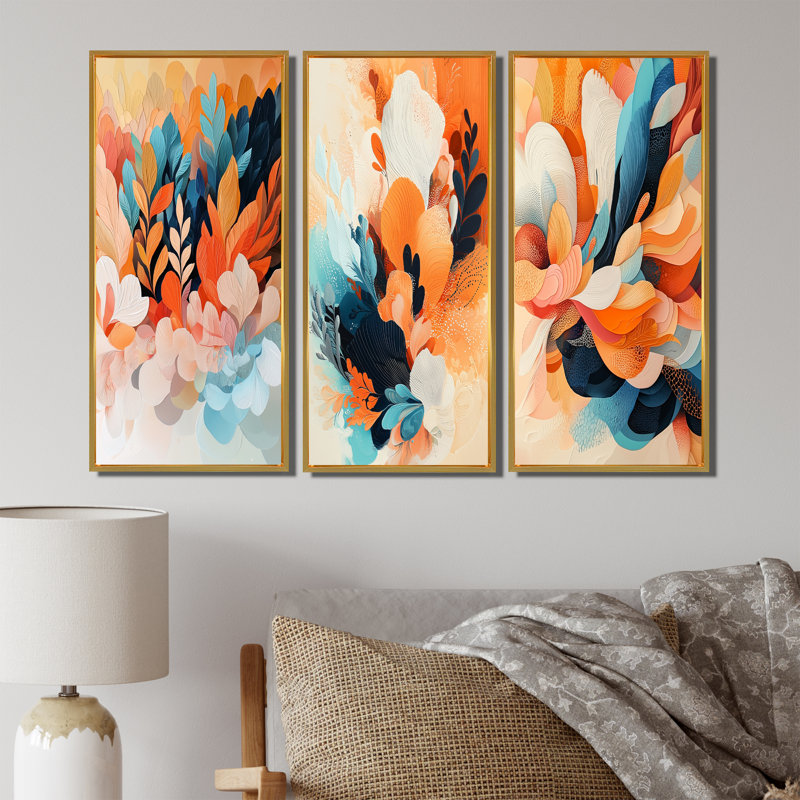 «Botanical Orange Plam Dream Fragments I», collection d'art mural Botanicals, H 32 po x l 48 po, Doré