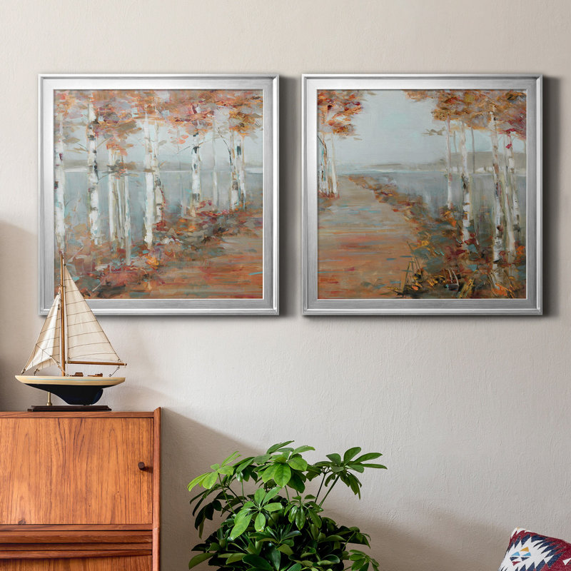 Birch Walk I - ensemble de 2 reproductions d'art sur toile, Argent, H 26,5 po x l 53 po x P 1,5 po