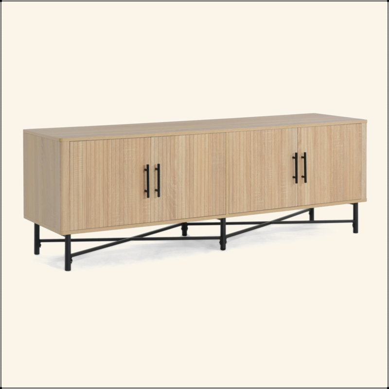 Meuble télé fonctionnel à 4 portes - 2 espaces de rangement, tablettes réglables, idéal pour l'organisation du salon, Naturel