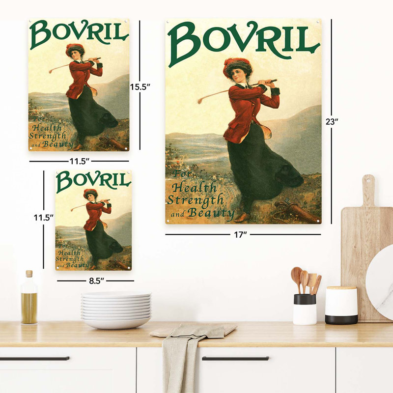 Rétro Bovril AD sur impression métallique, H 23,2 po x l 17,2 po x P 0,04 po
