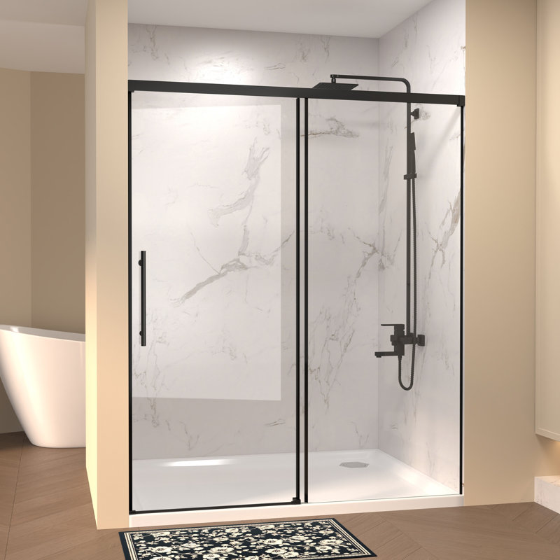 Porte de douche coulissante simple sans cadre 48 pouces noir mat, Noir mat