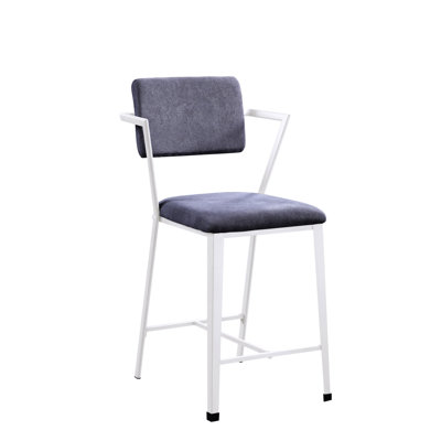De 2 chaises de comptoir grises et blanches - Revêtement en tissu, structure en métal, dossier ergonomique pour les repas dans une chaise de salle à manger rembourrée, coussin confortable en fer, haute