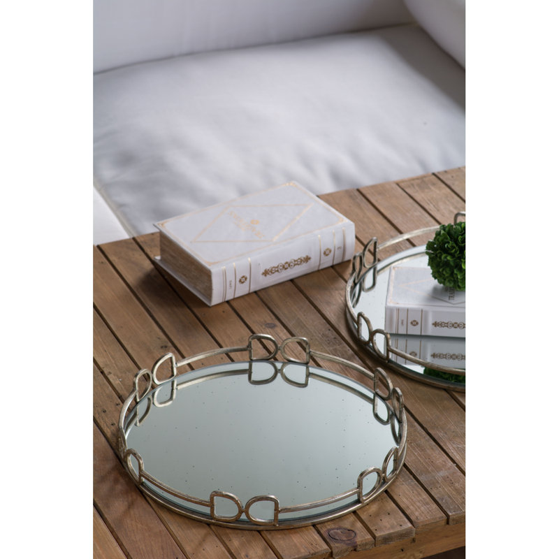 Plateau miroir argenté rond D16.1X2 "Valentina