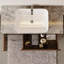 Meuble-lavabo simple 36 po, meuble-lavabo flottant avec comptoir en pierre grise et lavabo en céramique blanche, tiroirs et armoire