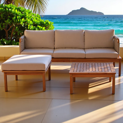 Outdoor 3-piece Acacia Wood And Rope Patio Sofa Set