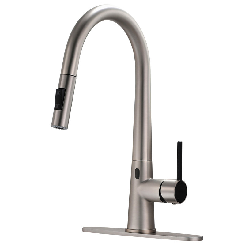 GAWEZA Pull Down Kitchen Faucet, Brushed Nickel/Black