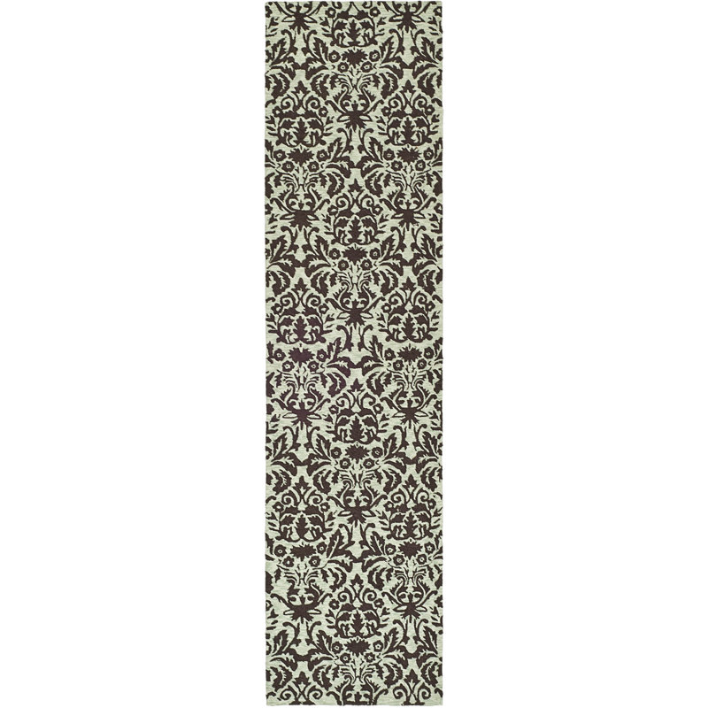 Hand Hooked Wool Pile Damask Rug, Runner 2'6" x 8'