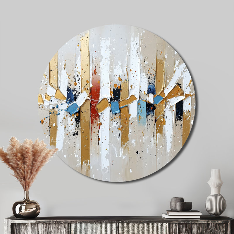 Urban Urban, collage doré blanc - abstrait mural géométrique rond, art mural salon géométrique moderne, H 23 po x l 23 po