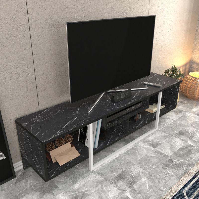 Karon 59" TV Stand for TVs up to 65", Black Marble/White
