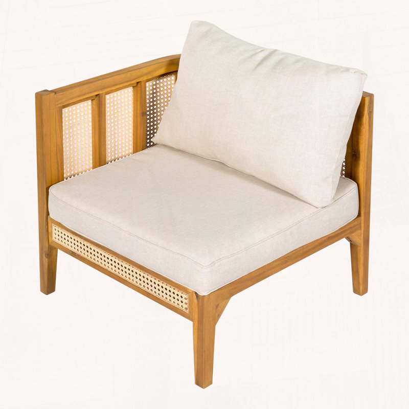 Chaise d'angle d'extérieur avec structure en bois d'acacia et canne en plastique - Coussins épais