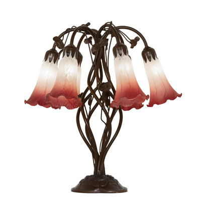 19" High Pink/White Tiffany Pond Lily 6 Light Table Lamp