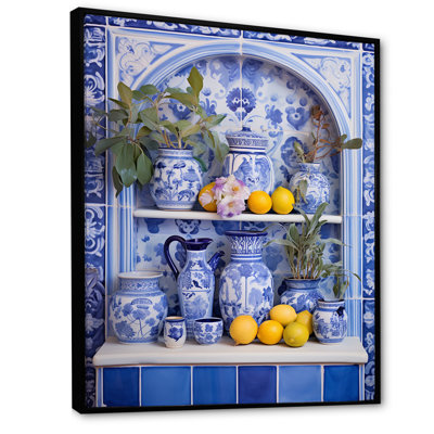 Greek Tiles Still Life Kitchen II - Boho Pottery Wall Art Decor