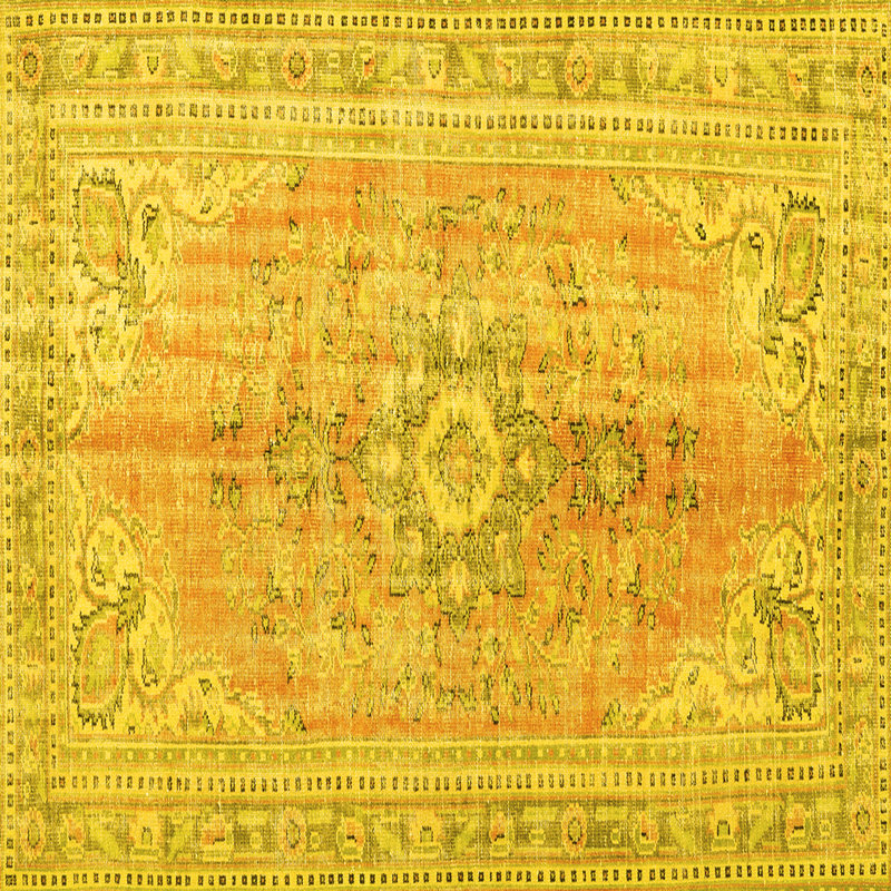 Tapis oriental en laine / polyester tissé à la machine en jaune / vert, Carré 6 pi