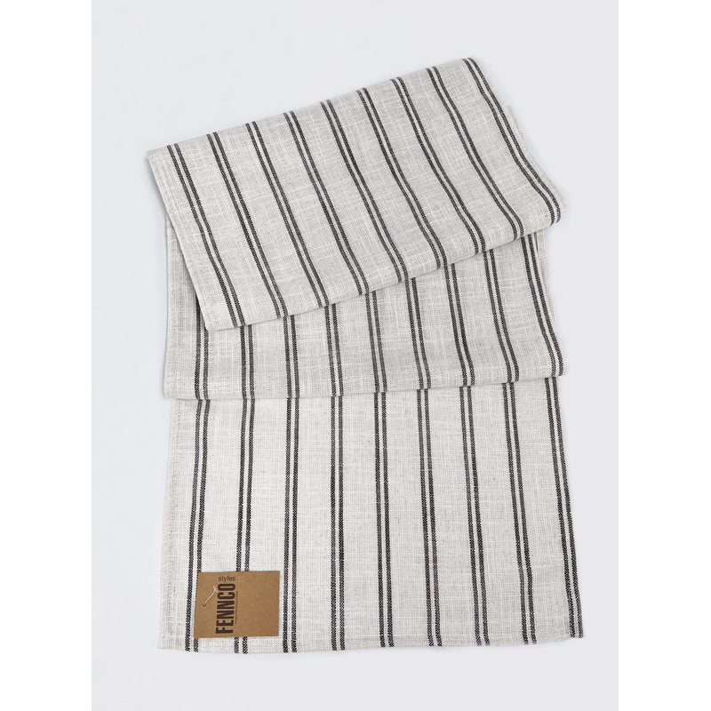 Beige-white Modern Striped Linen Blend Table Runner, 90" x 16" , Slate/White