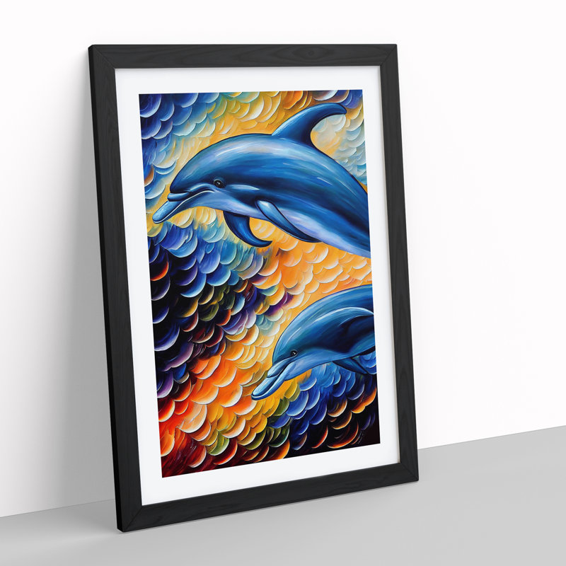 Two Dolphin No.1 - Wall Art, 46cm H x 34cm W x 2cm D, Paper Black Framed
