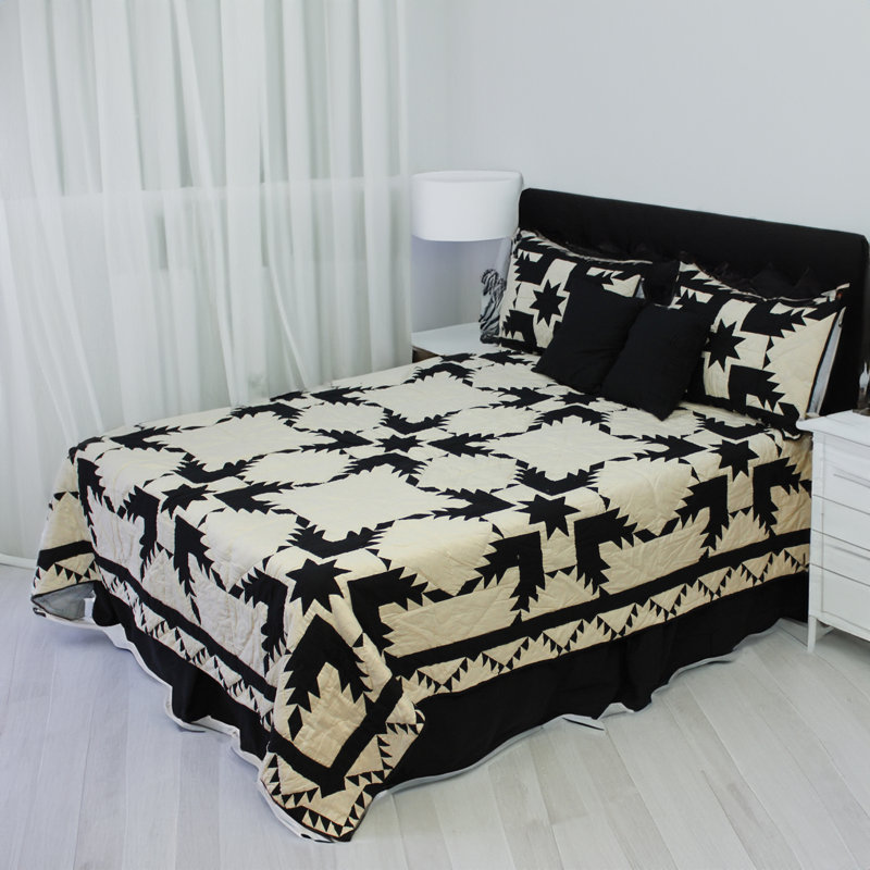 Feathered Star Rustic Cotton Patchwork Quilt, Coal, Queen Quilt