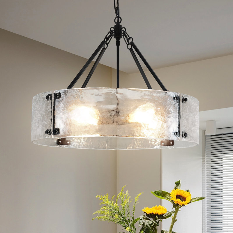 4 - Light Chandeliers 22.05'' Dimmable Modern Drum Chandelier With Glass Shade Dining Room Chandelier