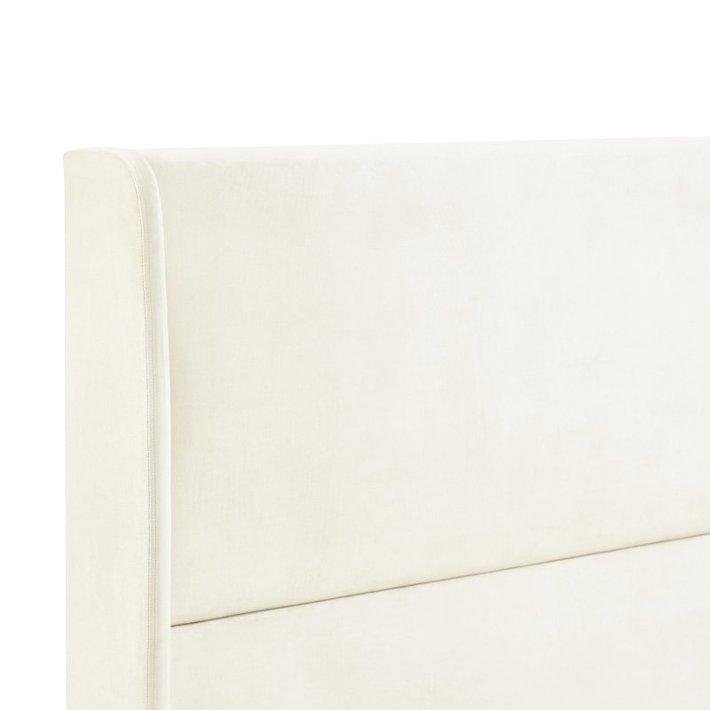 Lit à oreilles en velours beige, grand lit, plateforme grand format, Beige, Grand lit