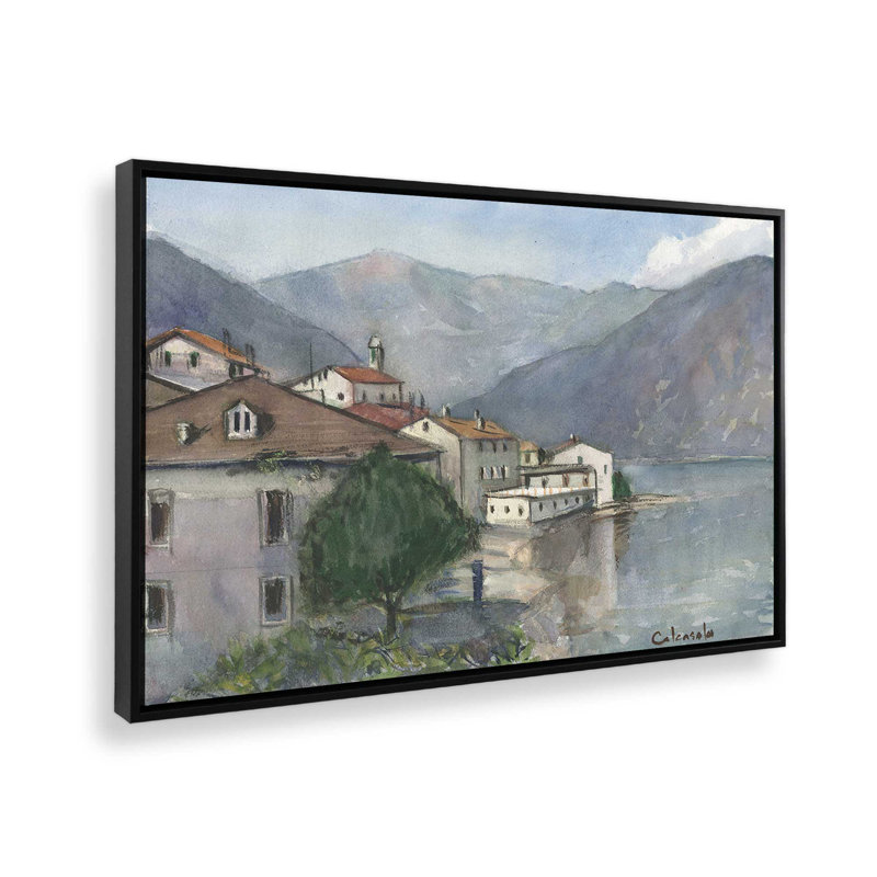 «Lake Living on Lake Como» par Stephen Calcasola, reproduction d'art sur toile, Floater Framed Print without Mat Canvas, Noir