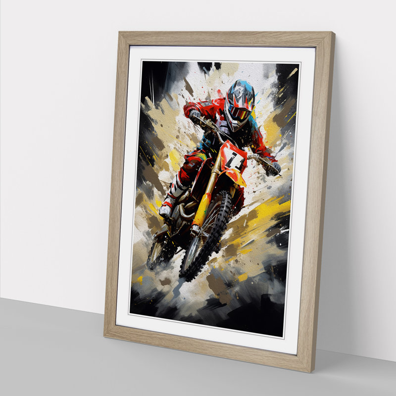 Motorbike Tachisme - Single Picture Frame Print on Wood, Oak Framed, 64cm H x 46cm W x 2cm D