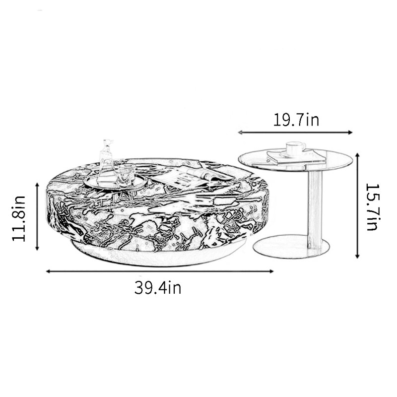 Ensemble de tables basses rondes en marbre de qualité supérieure, H 11,8 po x L 39,4 po x l 39,4 po