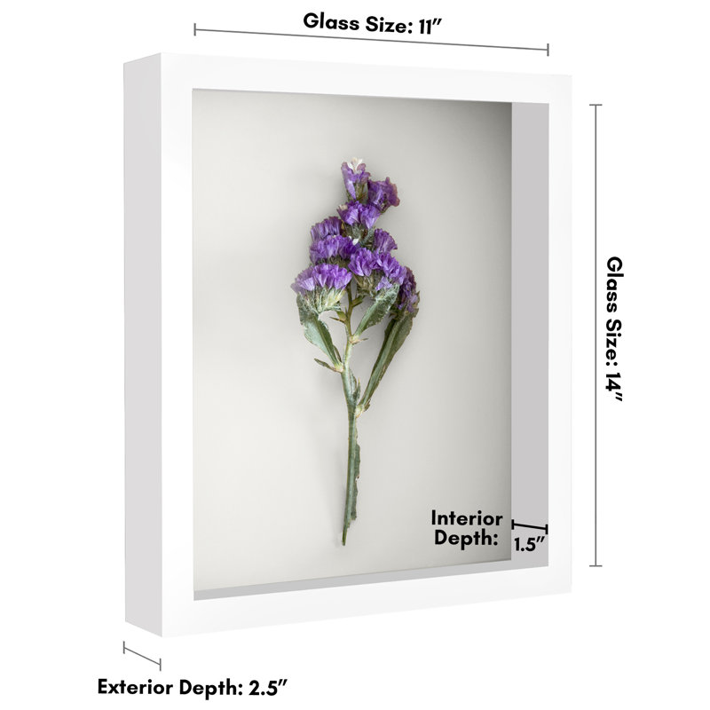 Delcastillo Shadow Box Frame 1.5 Inches Deep Box Frame for Objects & Pictures, 11" W x 14" H, White