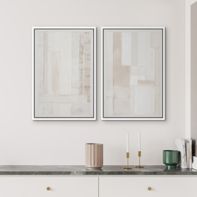 Impression d'art mural moderne minimaliste neutre à panneau géométrique beige pour salon chambre à coucher encadrée 2 pièces