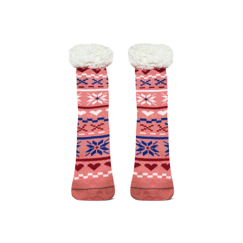 Xmas Fun Festive Fleece Lined Pair Socks Pink Nordic