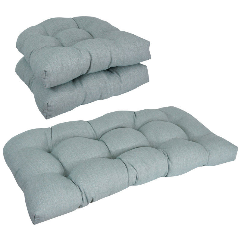 Rounded Back Solid Woven Olefin Settee Cushion Set (Set Of 3), Mist Blue