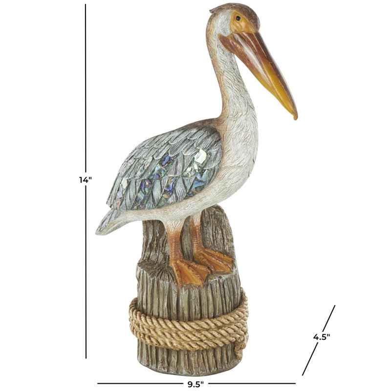 Cole And Grey Resin Textured Pelican Sculpture With Brown Block And Shiny Accents