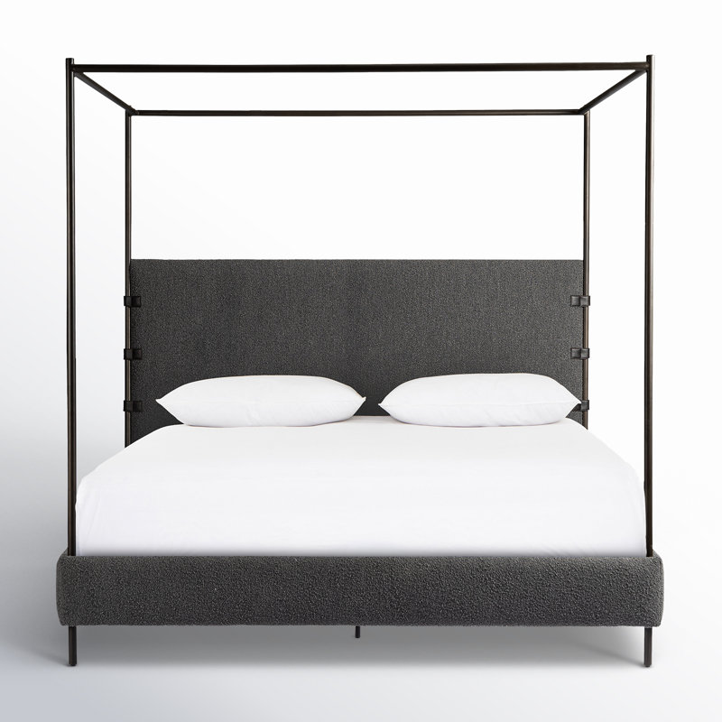 Malo Upholstered Metal Canopy Bed, Queen, Knoll Charcoal