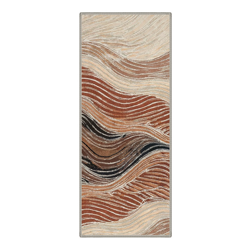 Tonicka Soleil Modern Machine Washable Brown / Beige Indoor Area Rug with Non-Slip Backing, Runner 2' x 6'